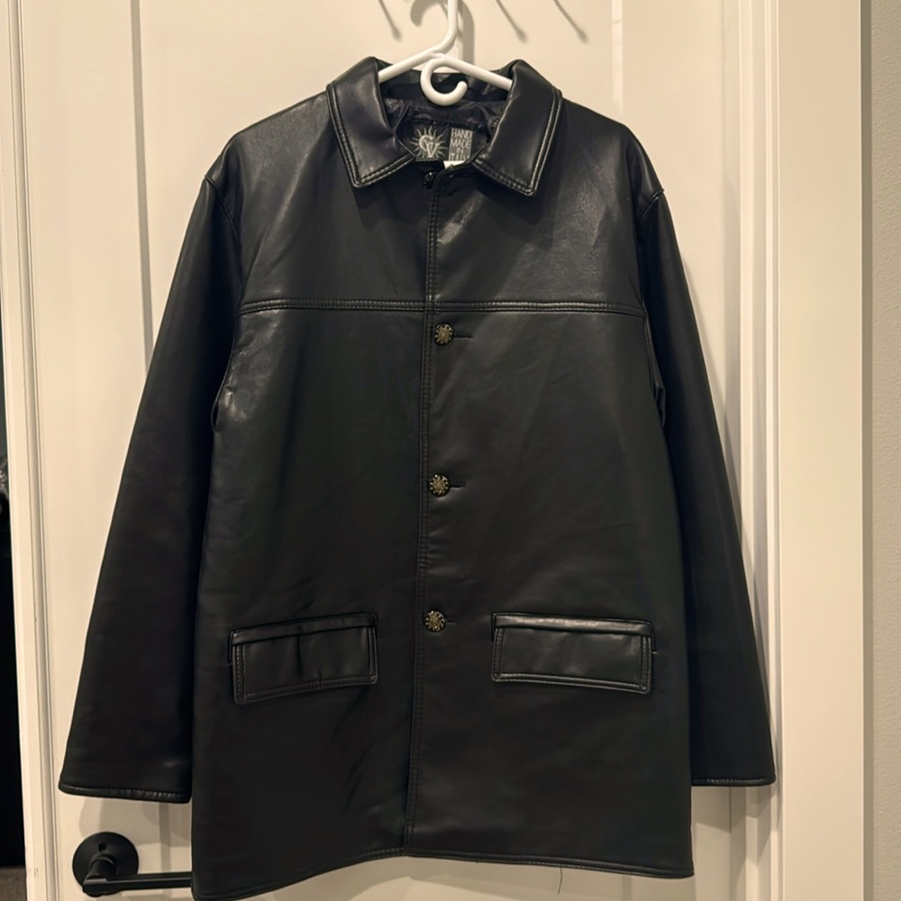 GV gruppo italino tessile black faux leather jacket handmade in Italy like new